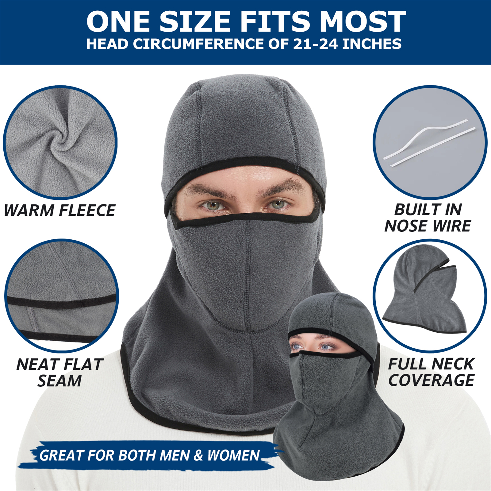2-Pack Fleece Balaclava Ski Mask with Nose Wire-EINSKEY