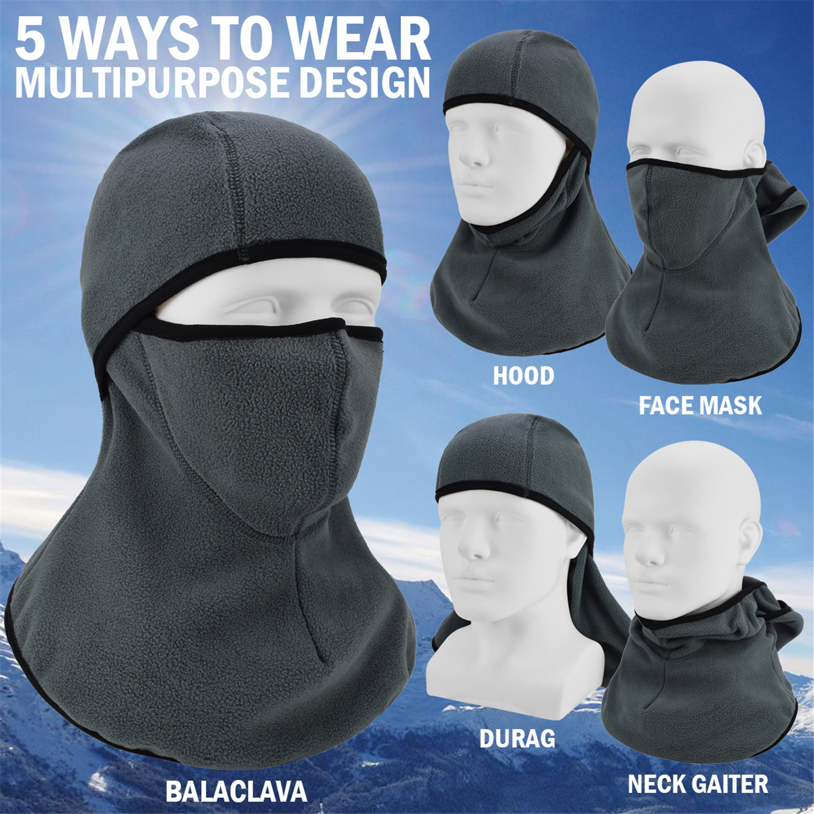2-Pack Fleece Balaclava Ski Mask with Nose Wire-EINSKEY