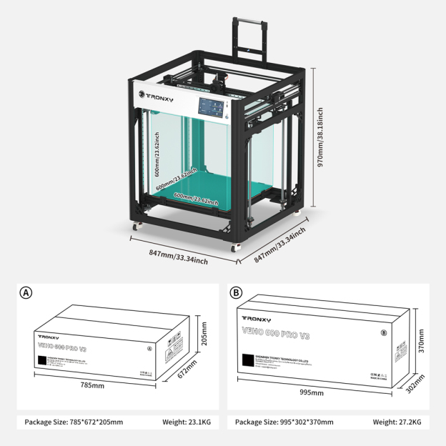 Tronxy VEHO 600 Pro V3 3D Printer Klipper CoreXY 7inch Touch Screen High Speed Printing 600mm/s  216L