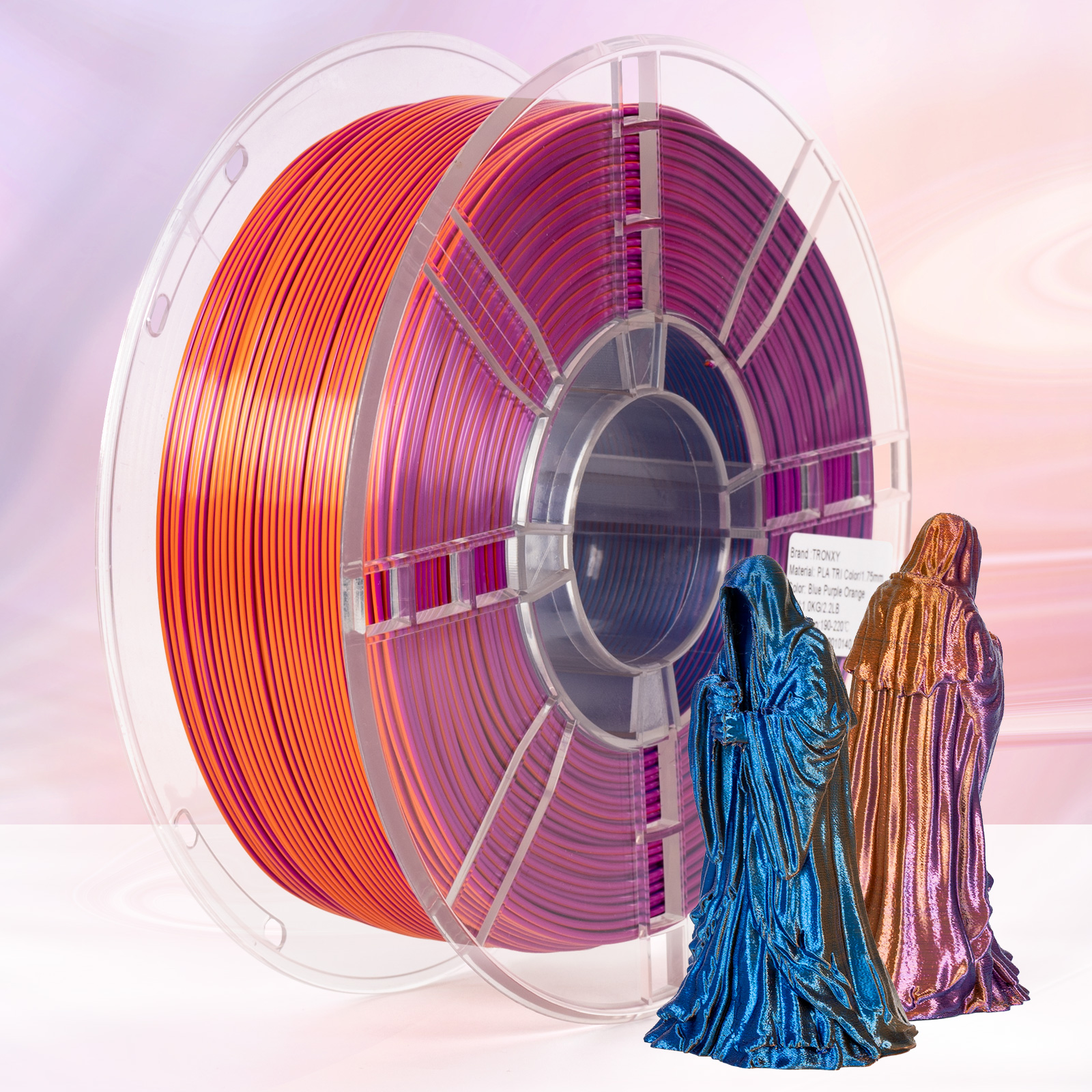 TRONXY 1.75mm 3D Printer Filament Silk Blue-Purple-Orange 3 Color Extrusion 1KG Spool (+/-0.03mm)，1kg/2.2lbs