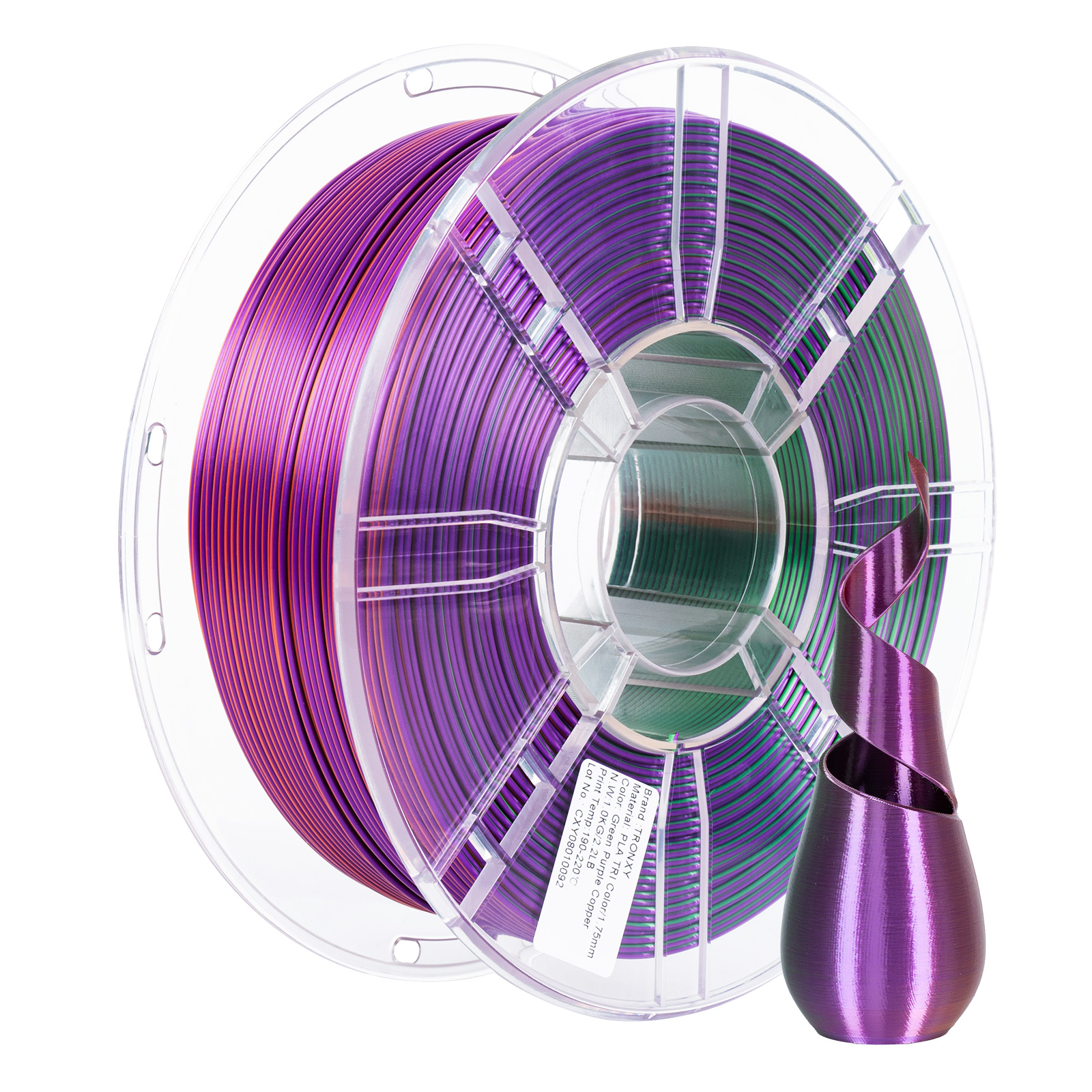 TRONXY Tri-Color Coextrusion 3D Printer Filament Shiny Silk Green-Purple-Copper Multicolor PLA Filament 1.75mm +/-0.03mm, 1kg/2.2lbs