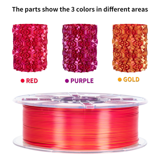 TRONXY 1.75mm 3D Printer Filament Silk Red-Purple-Gold 3 Color Extrusion 1KG Spool (+/-0.03mm)，1kg/2.2lbs