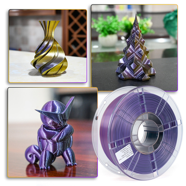 TRONXY 1.75mm 3D Printer Filament Silk Purple-Gold-Black  3 Color Extrusion 1KG Spool (+/-0.03mm)，1kg/2.2lbs