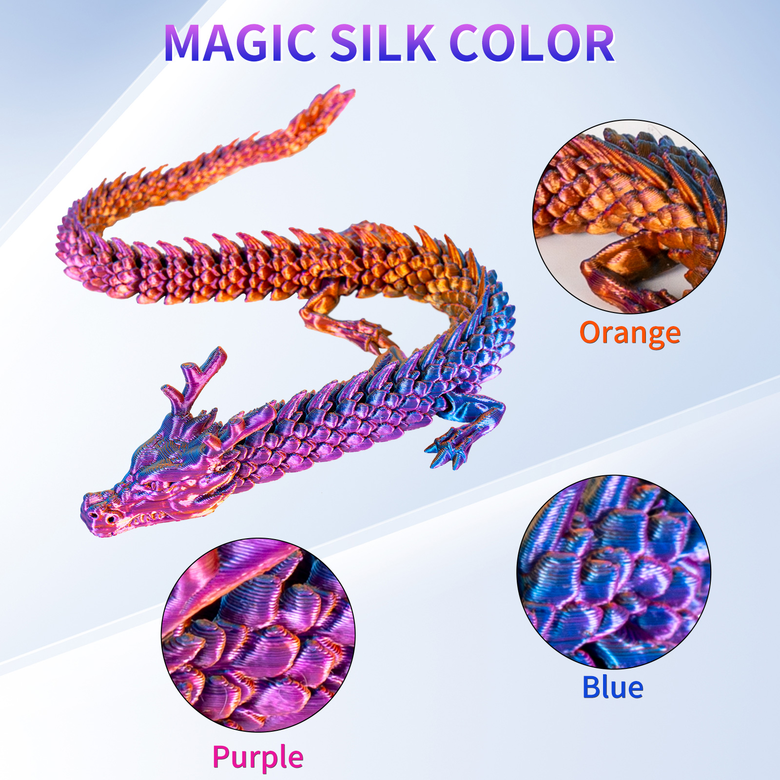 TRONXY 1.75mm 3D Printer Filament Silk Blue-Purple-Orange 3 Color Extrusion 1KG Spool (+/-0.03mm)，1kg/2.2lbs
