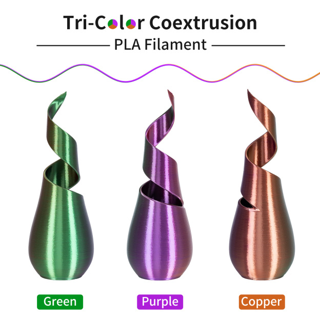 TRONXY Tri-Color Coextrusion 3D Printer Filament Shiny Silk Green-Purple-Copper Multicolor PLA Filament 1.75mm +/-0.03mm, 1kg/2.2lbs