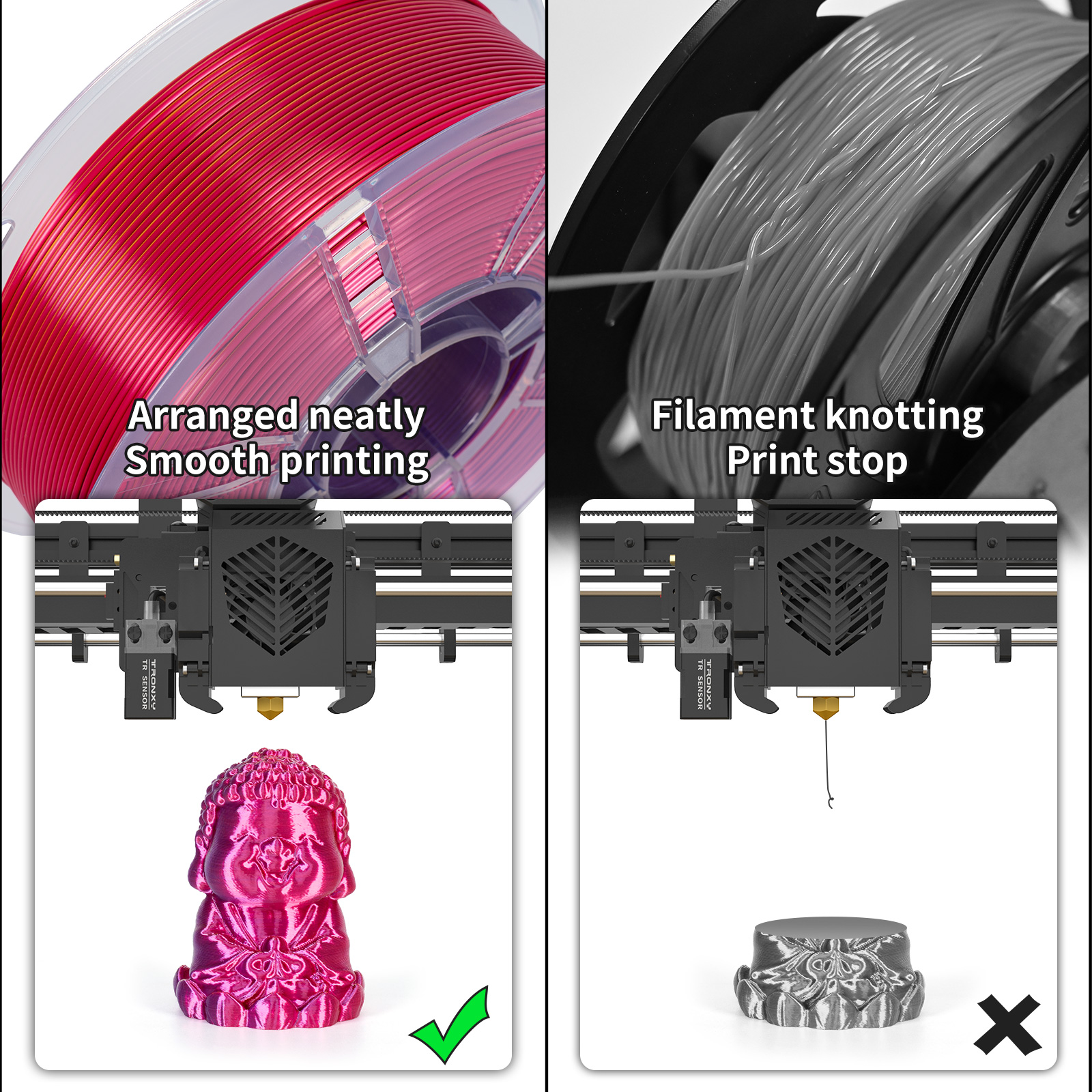 TRONXY 1.75mm 3D Printer Filament Silk Red-Purple-Gold 3 Color Extrusion 1KG Spool (+/-0.03mm)，1kg/2.2lbs