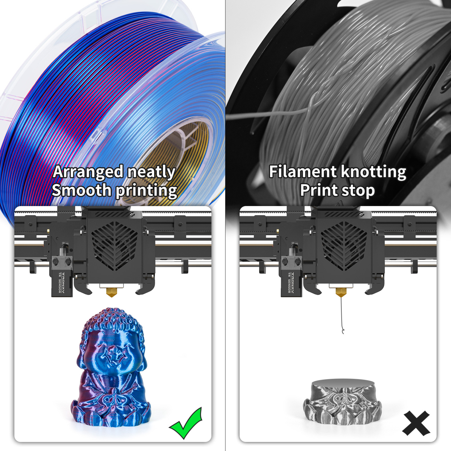 TRONXY 1.75mm 3D Printer Filament Silk Red-Yellow-Blue 3 Color Extrusion 1KG Spool (+/-0.03mm)，1kg/2.2lbs