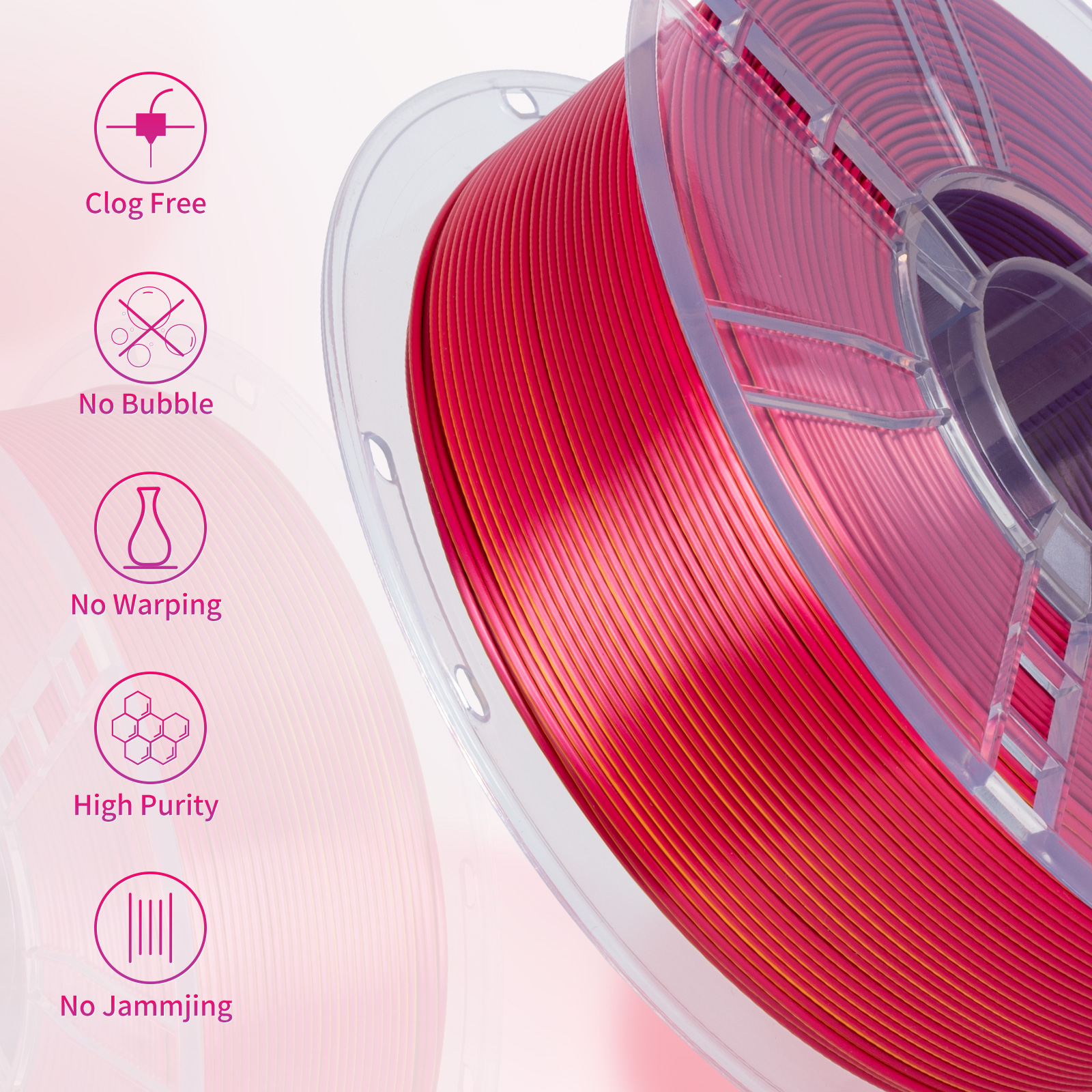 TRONXY 1.75mm 3D Printer Filament Silk Red-Purple-Gold 3 Color Extrusion 1KG Spool (+/-0.03mm)，1kg/2.2lbs
