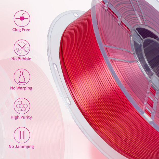 TRONXY 1.75mm 3D Printer Filament Silk Red-Purple-Gold 3 Color Extrusion 1KG Spool (+/-0.03mm)，1kg/2.2lbs