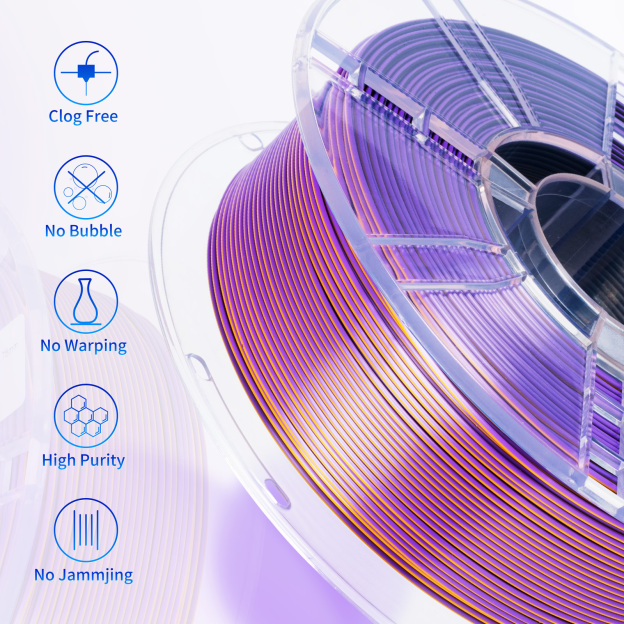 TRONXY 1.75mm 3D Printer Filament Silk Purple-Gold-Black  3 Color Extrusion 1KG Spool (+/-0.03mm)，1kg/2.2lbs