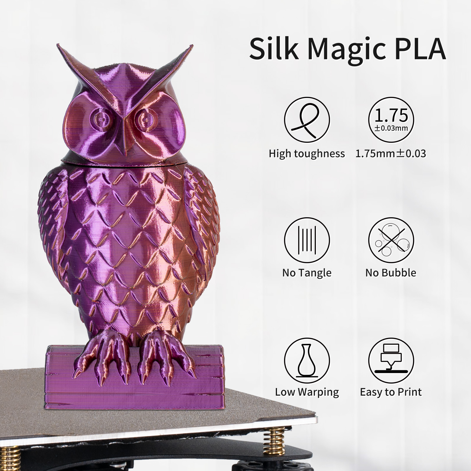 TRONXY Tri-Color Coextrusion 3D Printer Filament Shiny Silk Green-Purple-Copper Multicolor PLA Filament 1.75mm +/-0.03mm, 1kg/2.2lbs