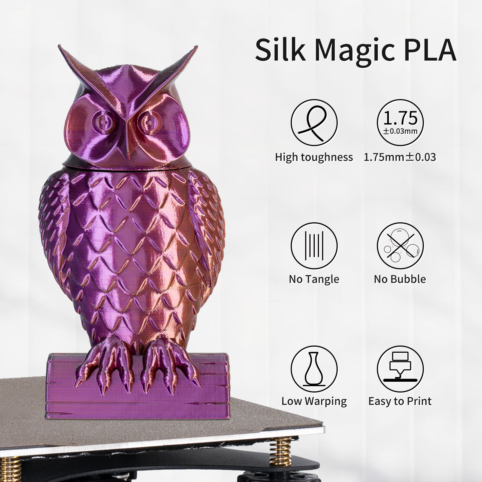 TRONXY Tri-Color Coextrusion 3D Printer Filament Shiny Silk Green-Purple-Copper Multicolor PLA Filament 1.75mm +/-0.03mm, 1kg/2.2lbs
