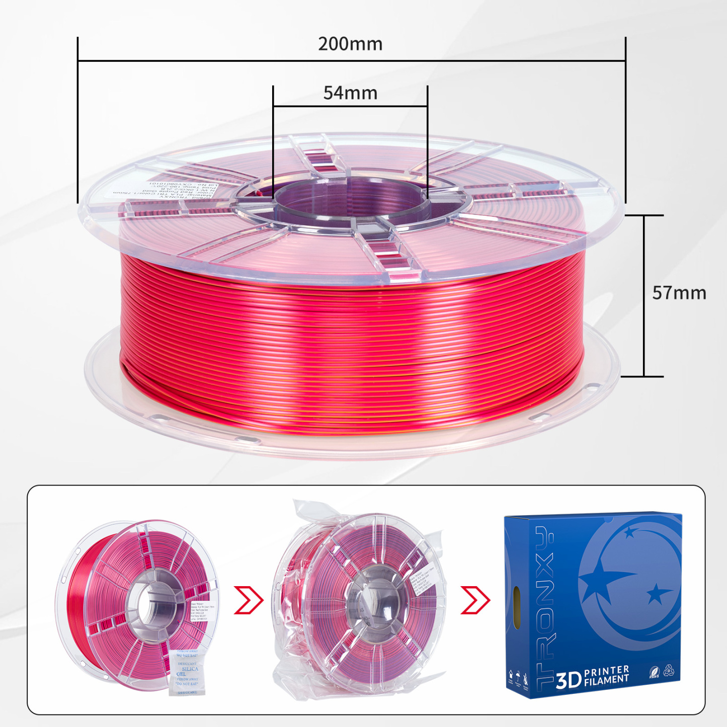 TRONXY 1.75mm 3D Printer Filament Silk Red-Purple-Gold 3 Color Extrusion 1KG Spool (+/-0.03mm)，1kg/2.2lbs