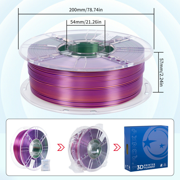 TRONXY Tri-Color Coextrusion 3D Printer Filament Shiny Silk Green-Purple-Copper Multicolor PLA Filament 1.75mm +/-0.03mm, 1kg/2.2lbs