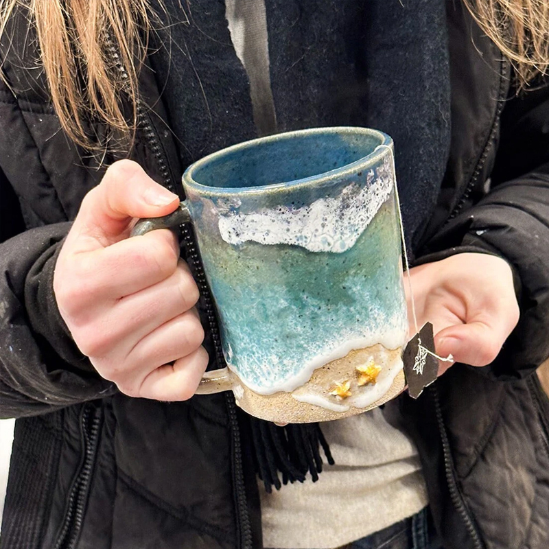 Ocean Shoreline Mug - Handmade Ceramic Coffee & Tea Cup