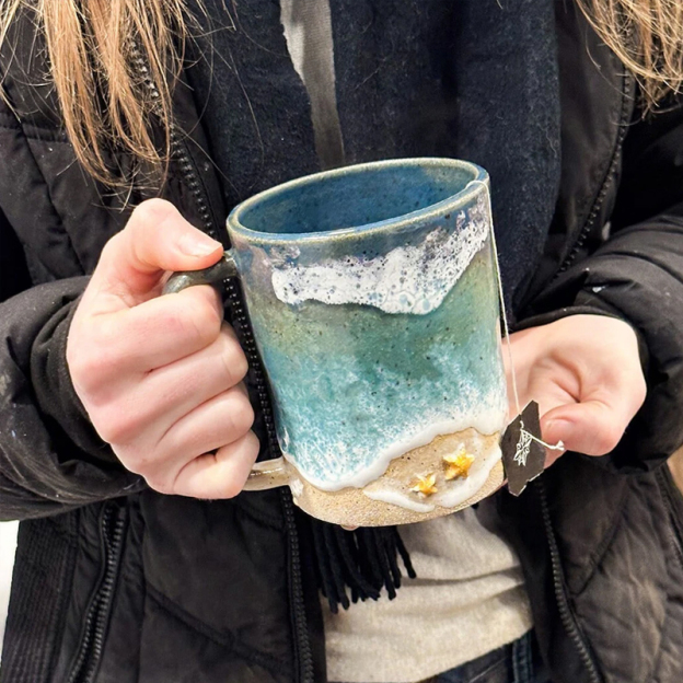 Ocean Shoreline Mug - Handmade Ceramic Coffee & Tea Cup