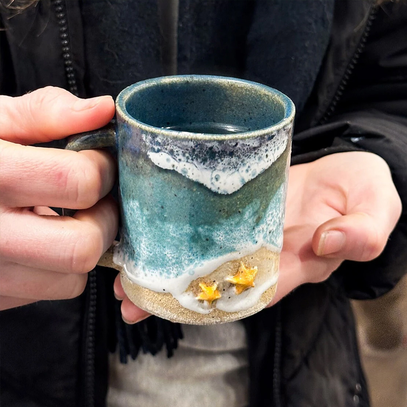 Ocean Shoreline Mug - Handmade Ceramic Coffee & Tea Cup