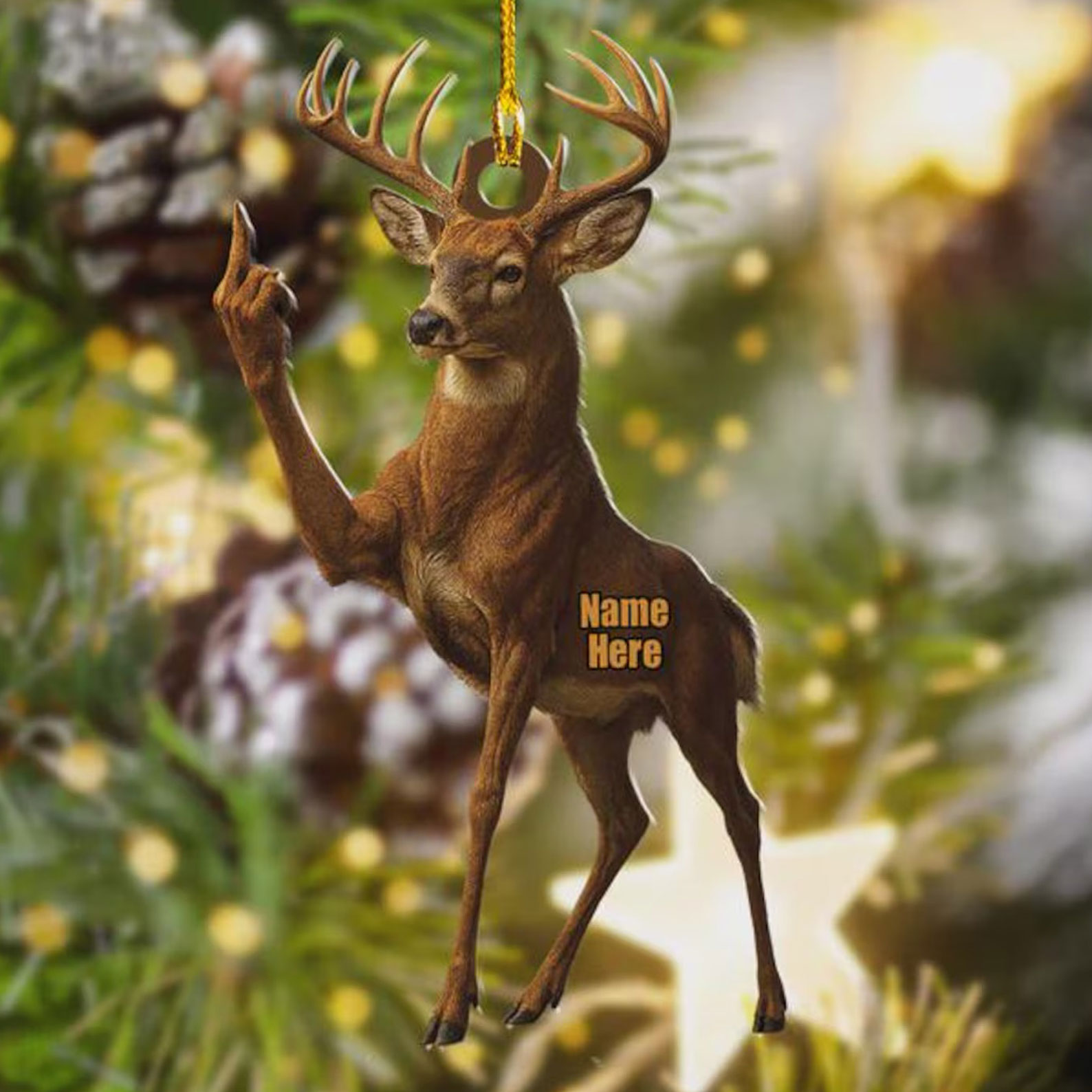 Personalized Funny Deer Buck Fukin' Finger Hunting Christmas Ornament
