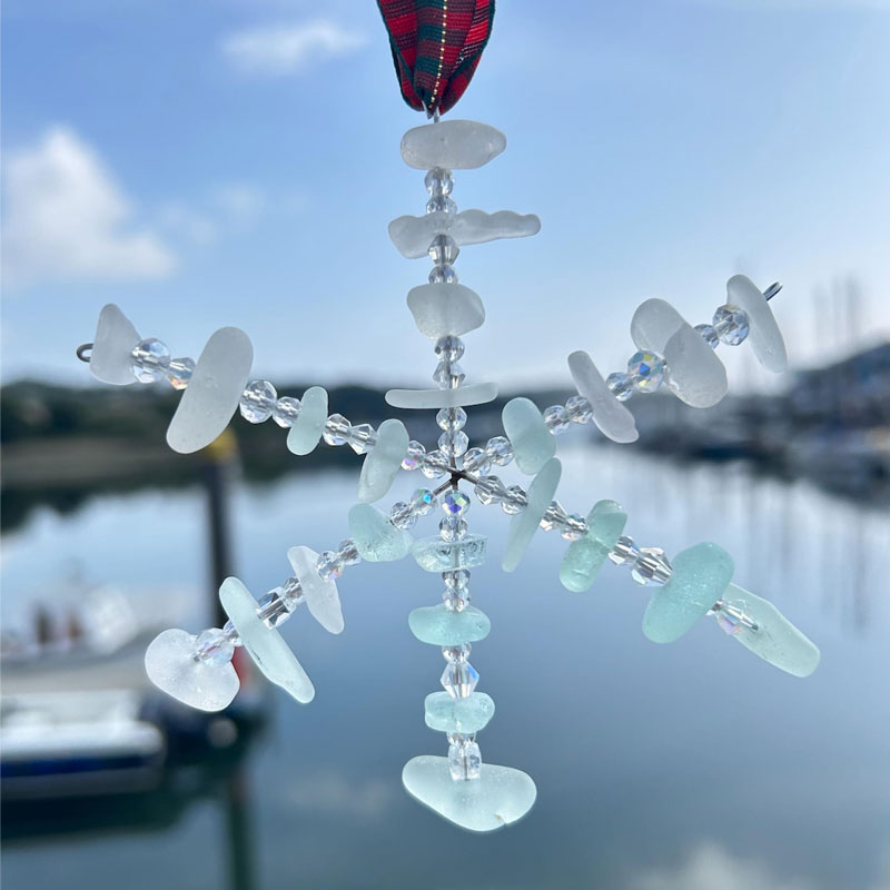 Cornish Sea Glass Snowflakes Christmas Decorations