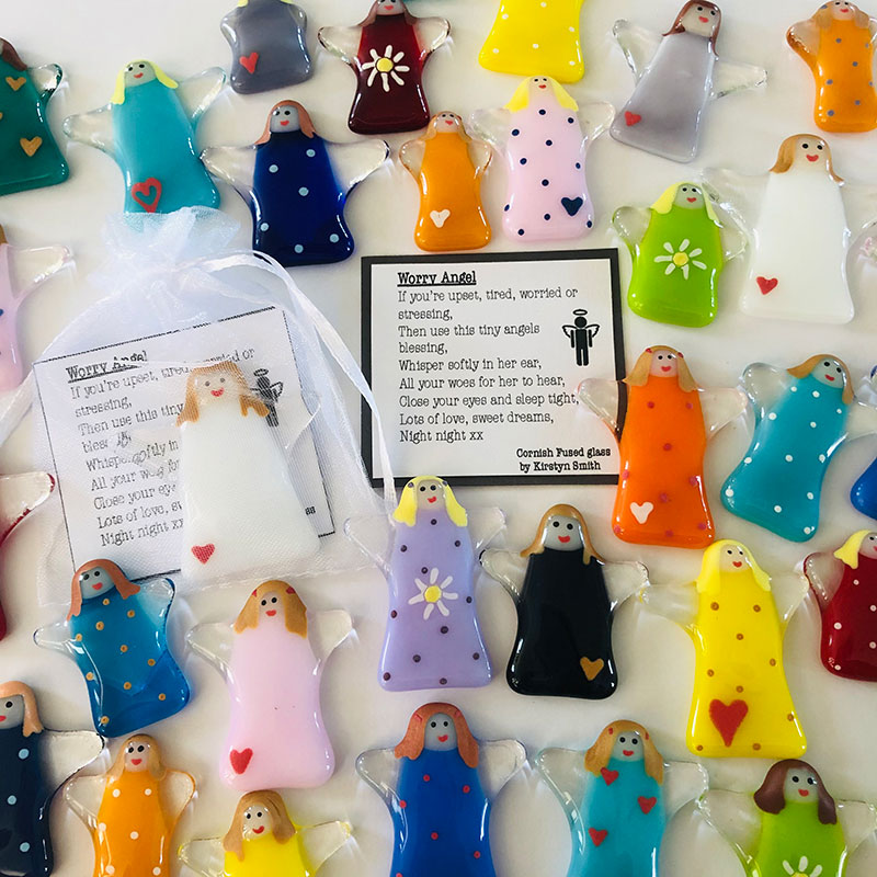 Fused Glass Worry Angels Cute Pocket Charm