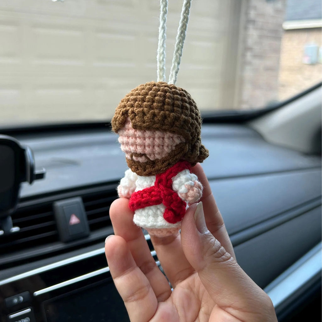 Jesus RearView Mirror Accessory Crochet