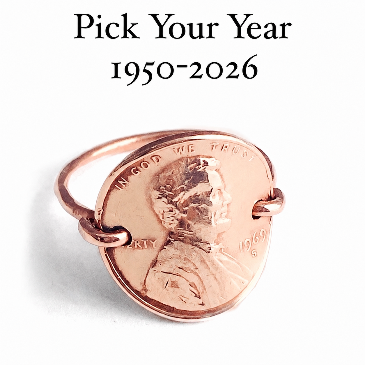 Personalized Penny Ring, Recycled Copper Coin Jewelry, 1950 to 2026