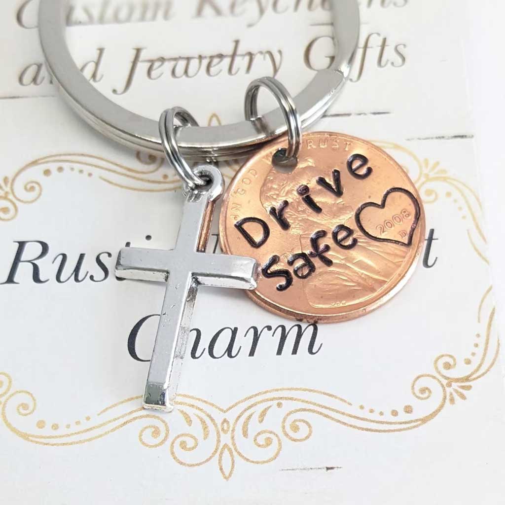 Personalized Drive Safe Penny Keychain