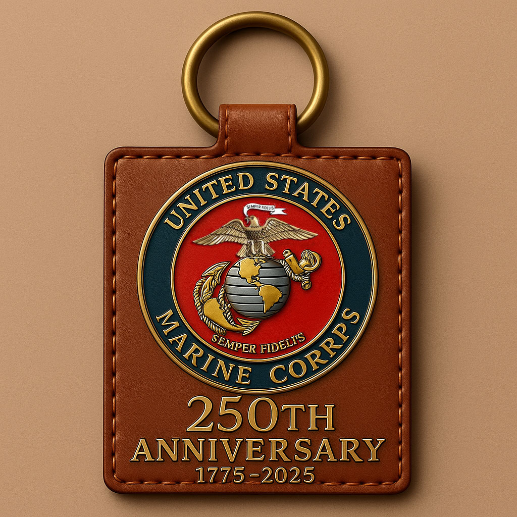 U.S. Marine Corps 250th Anniversary Leather Keychain