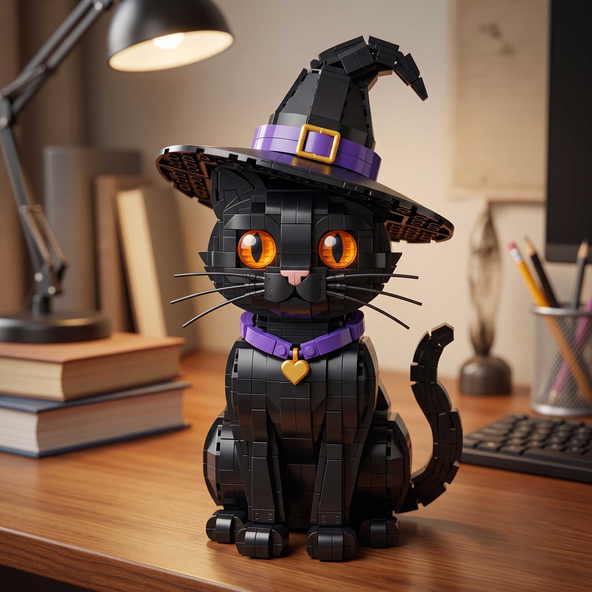 Halloween Black Cat Witch Building Blocks Set