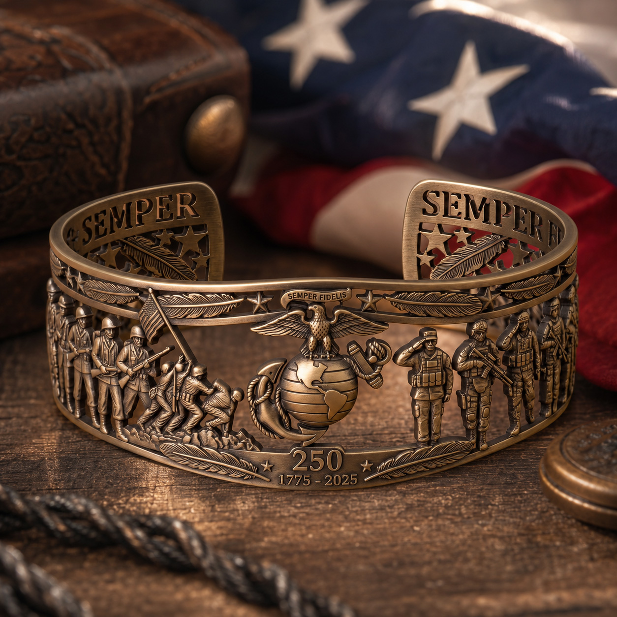 USMC 250th Anniversary Cuff Bracelet