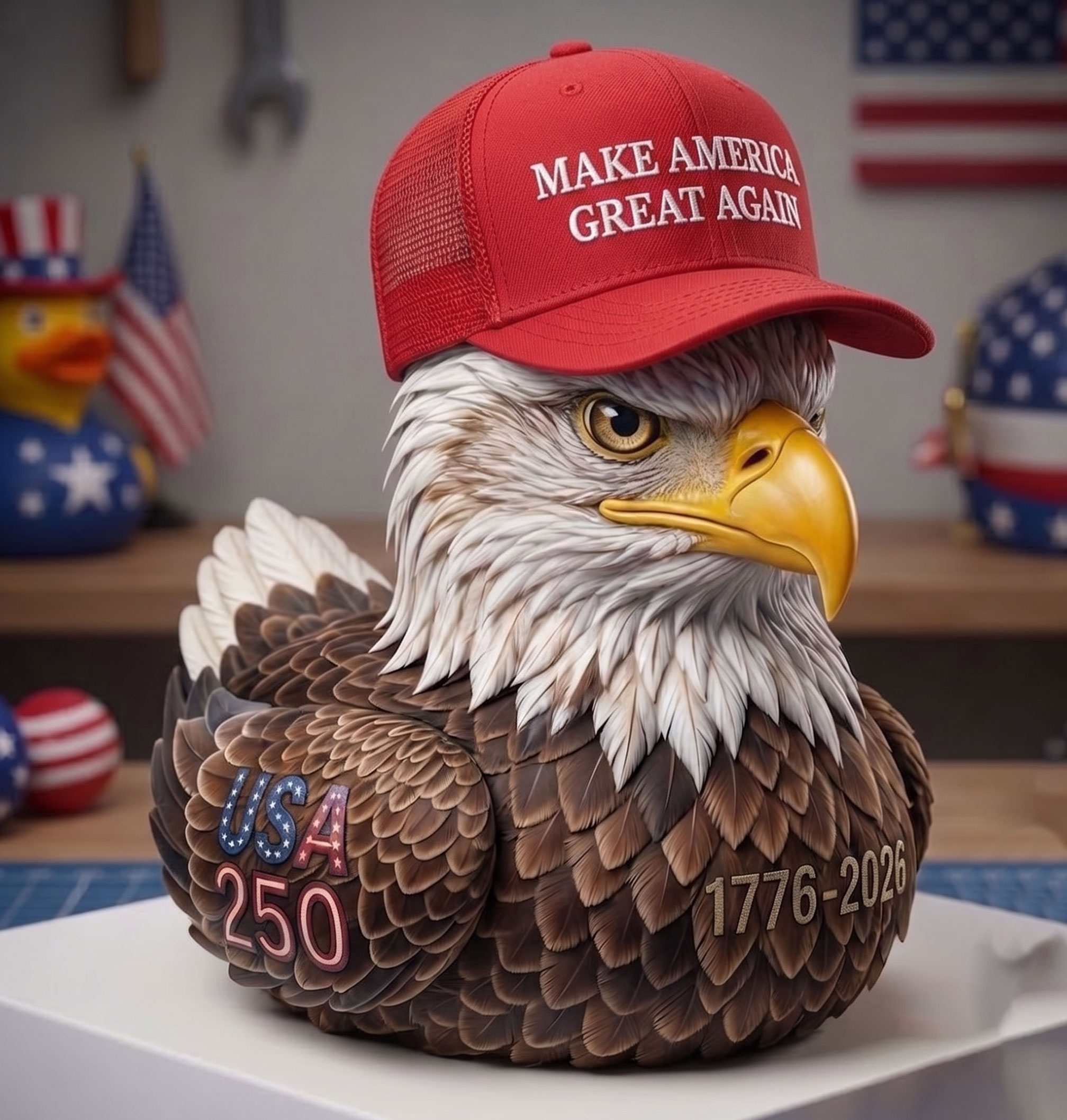 USA 250th Anniversary Bald Eagle Patriotic Duck Figurine