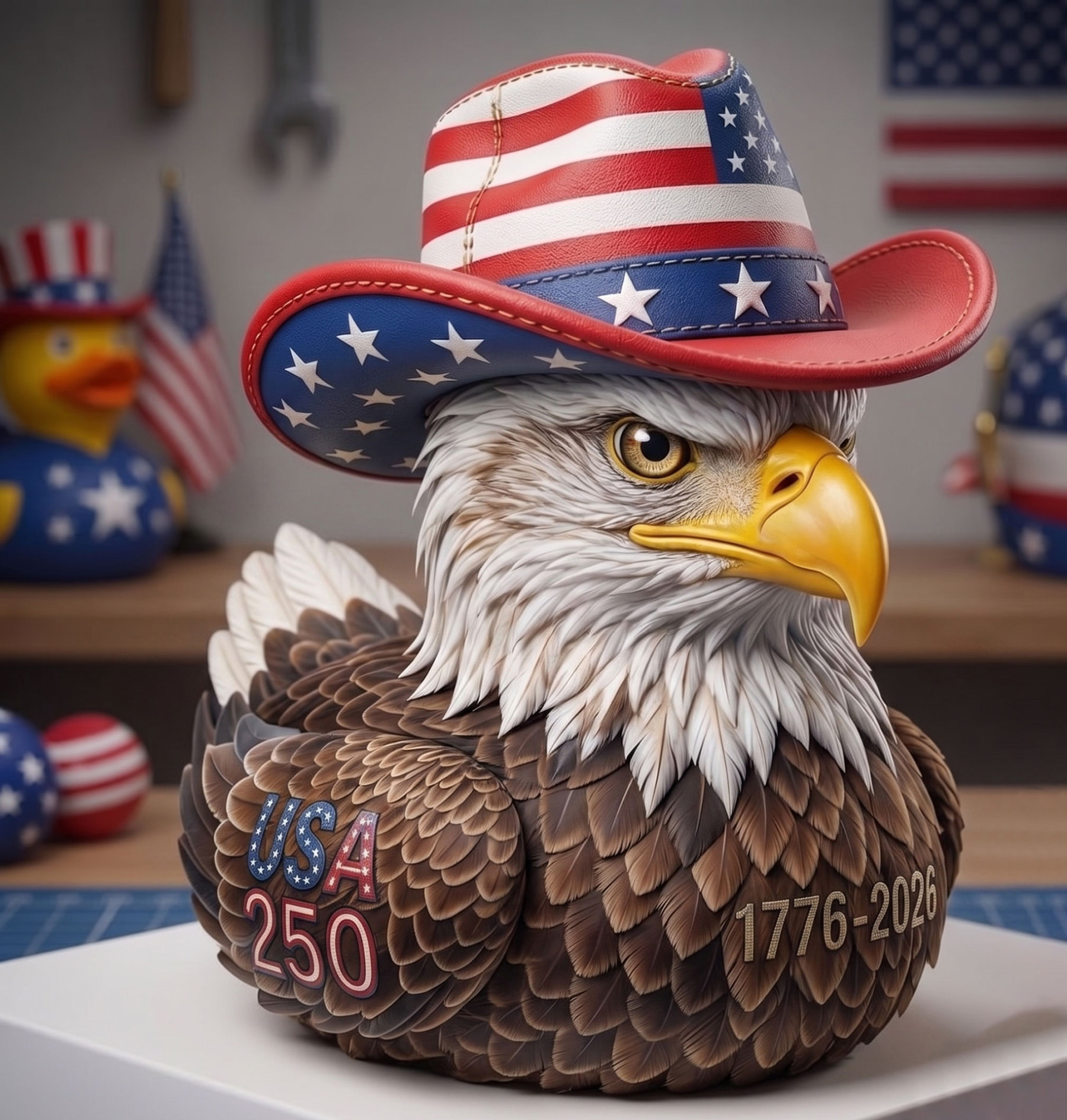 USA 250th Anniversary Bald Eagle Patriotic Duck Figurine