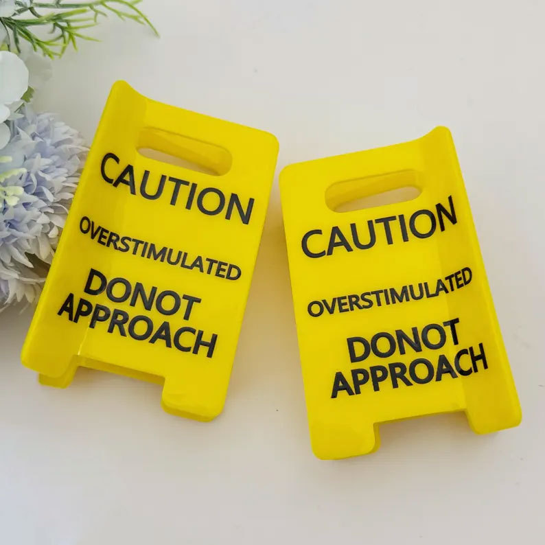 Caution Overstimulated Yellow Sign Hair Claw Clip