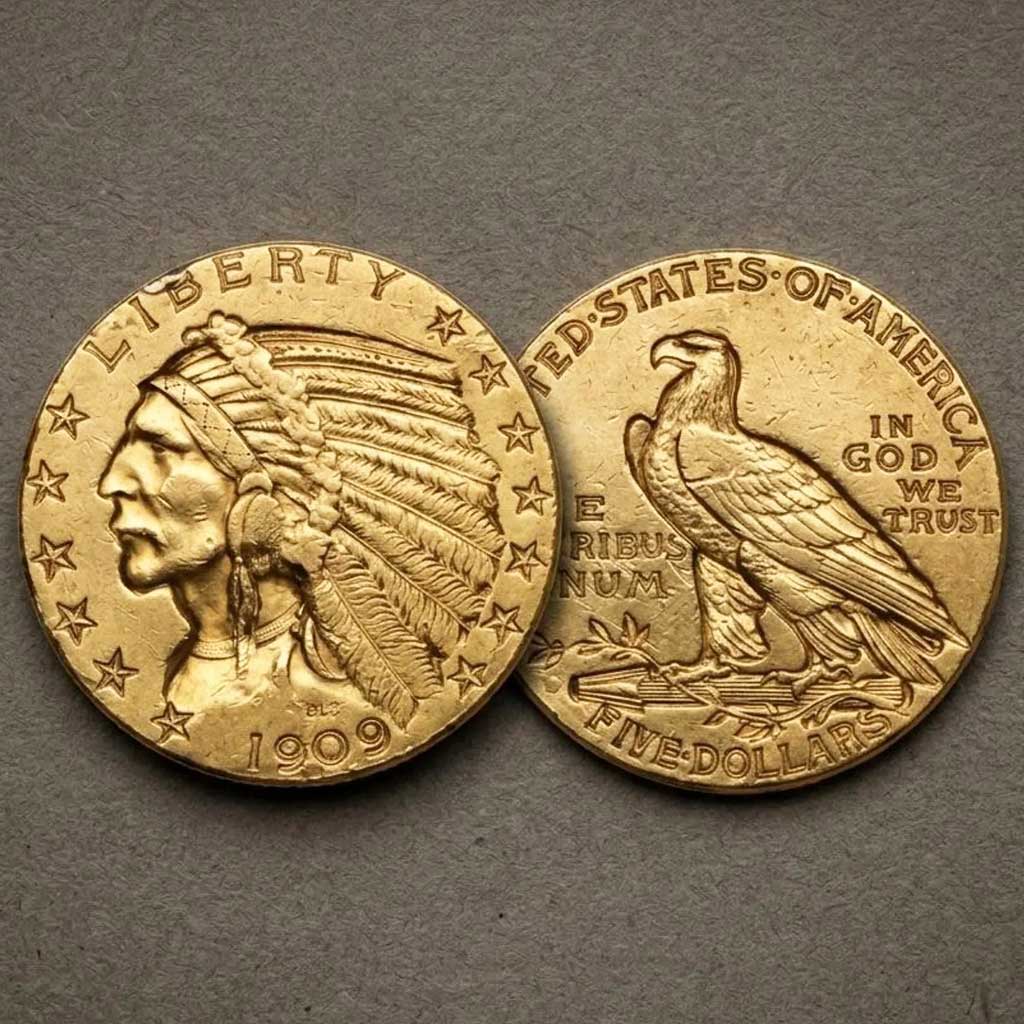1909 5 Dollar Indian Head Gold Coi