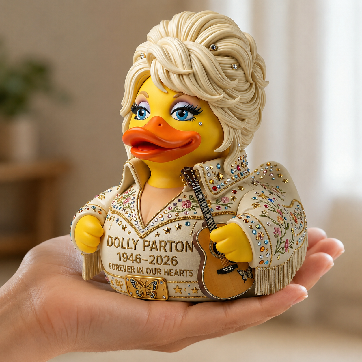 Dolly Parton Memorial Duck held in hand