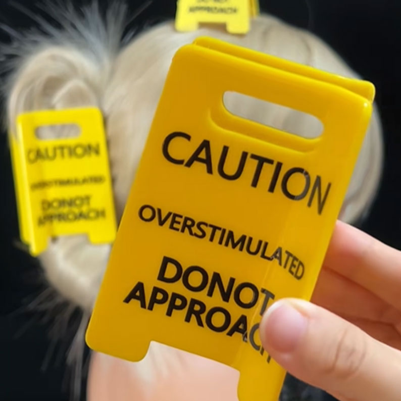 Caution Overstimulated Yellow Sign Hair Claw Clip