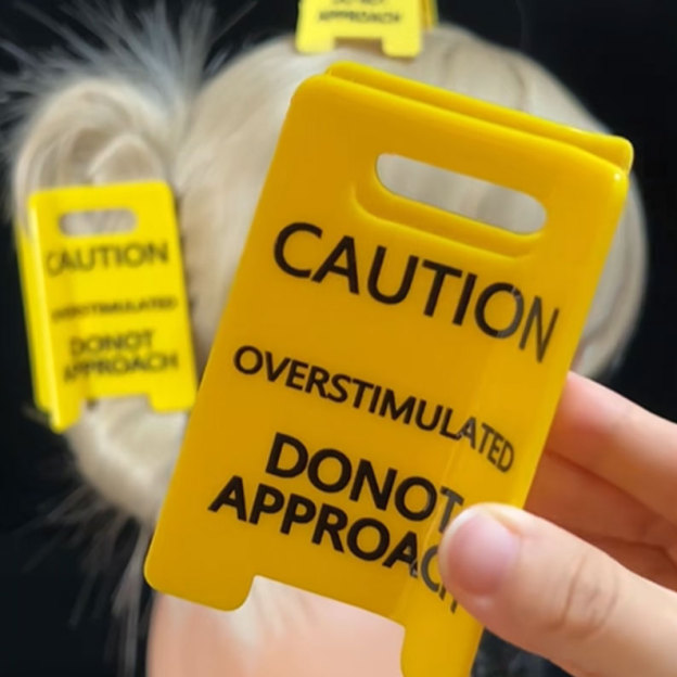 Caution Overstimulated Yellow Sign Hair Claw Clip