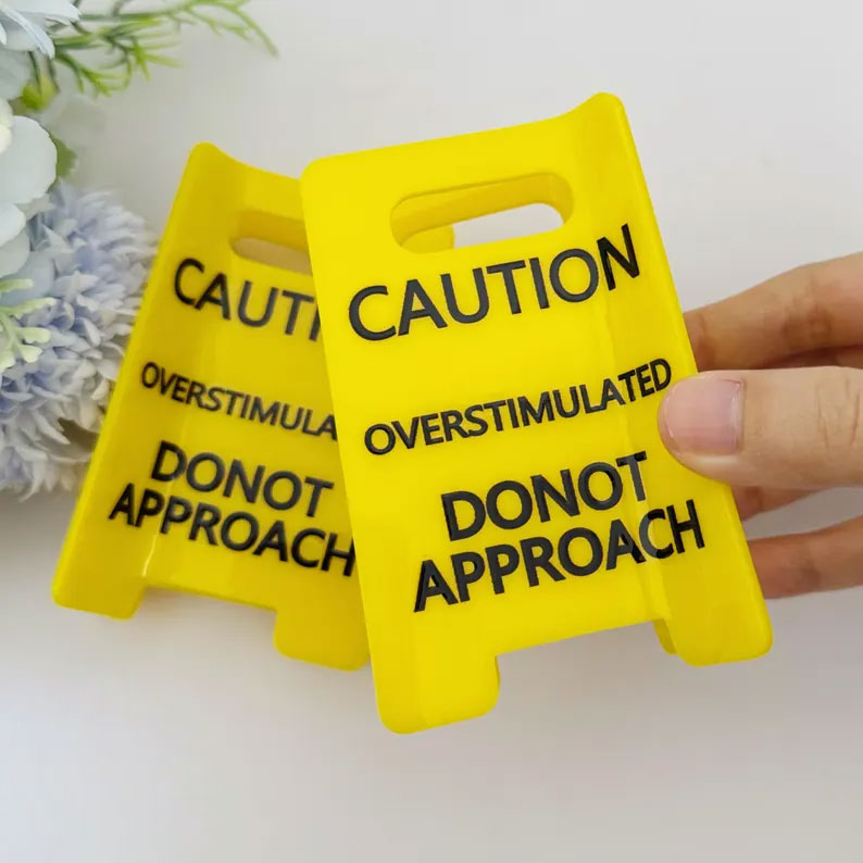 Caution Overstimulated Yellow Sign Hair Claw Clip