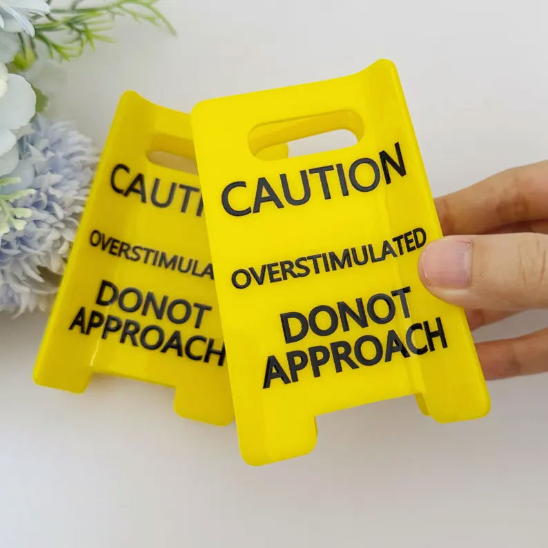 Caution Overstimulated Yellow Sign Hair Claw Clip