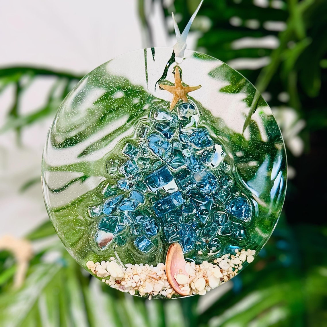 Handcrafted Starfish & Crushed Glass Christmas Tree Ornament