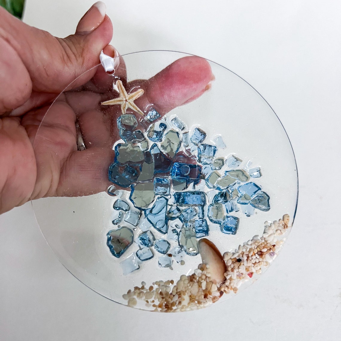 Handcrafted Starfish & Crushed Glass Christmas Tree Ornament