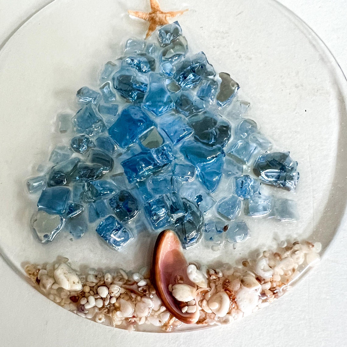 Handcrafted Starfish & Crushed Glass Christmas Tree Ornament