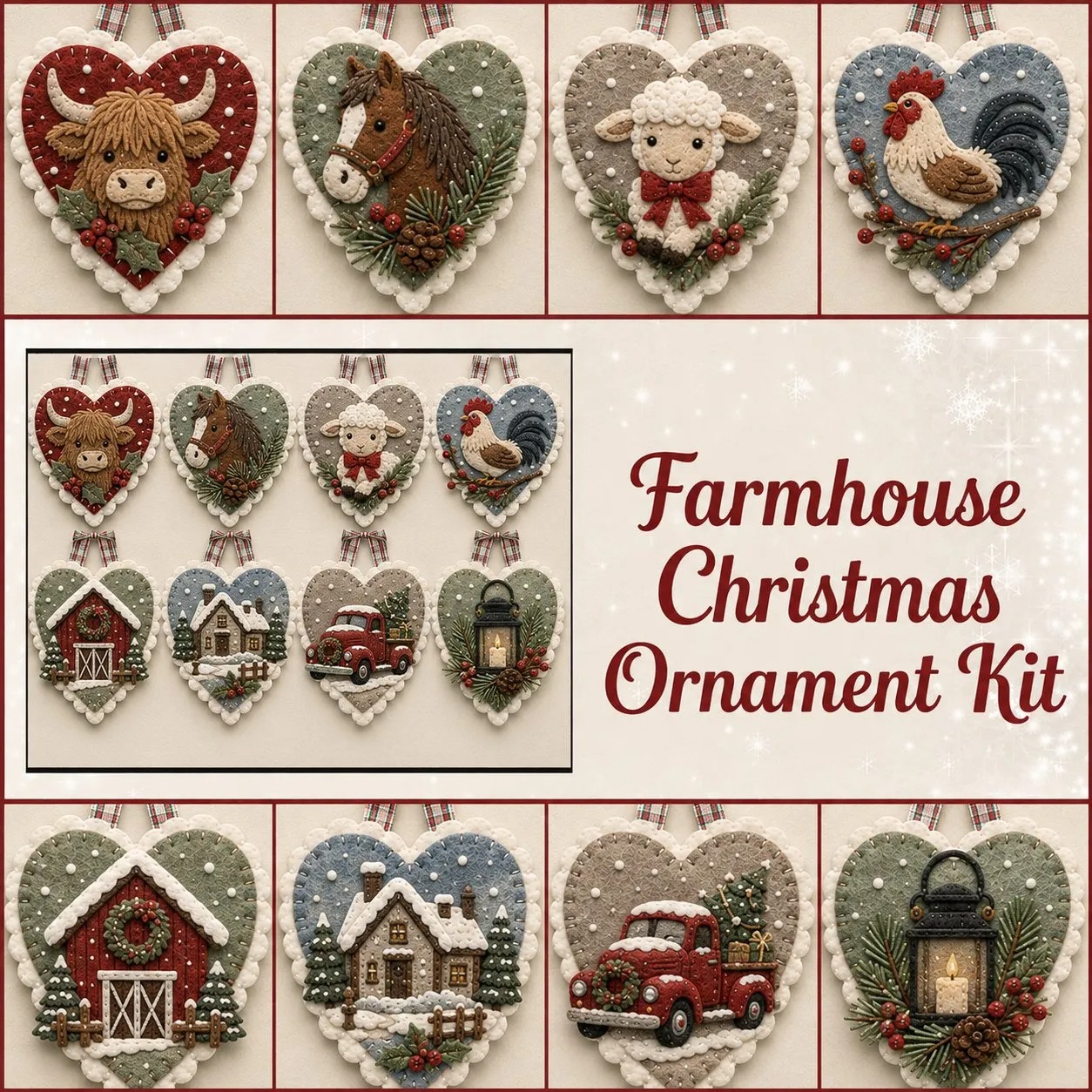 ⏳ Last Day 49% OFF – 🐦 Beginner-Friendly Winter Bird Felt Heart Ornament Sewing Kit Collection💕