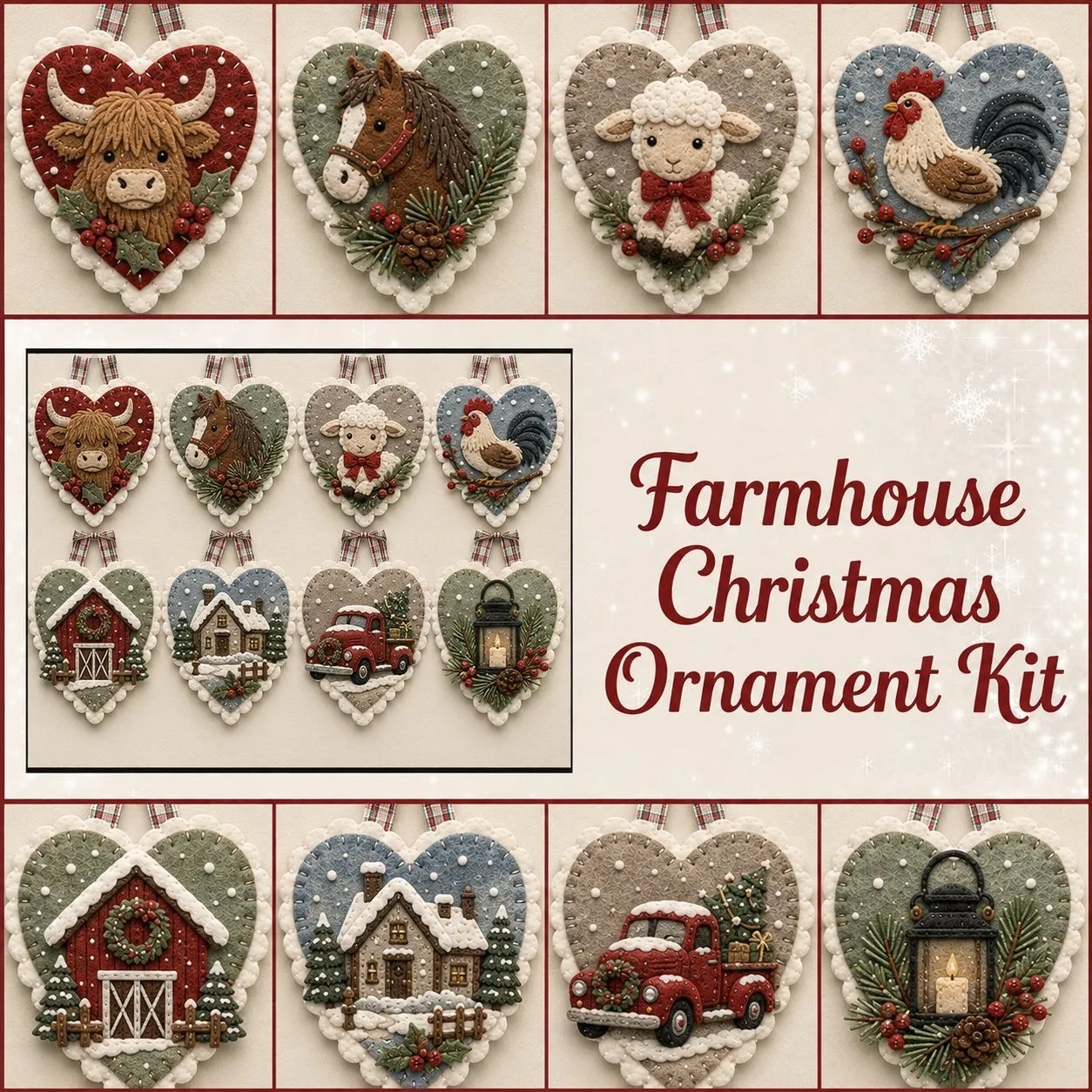 ⏳ Last Day 49% OFF – 🐦 Beginner-Friendly Winter Bird Felt Heart Ornament Sewing Kit Collection💕