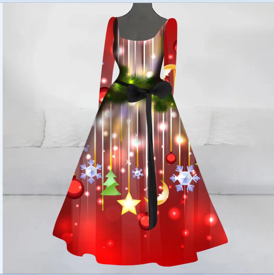 Women's Merry Christmas Element Printed Long Dress