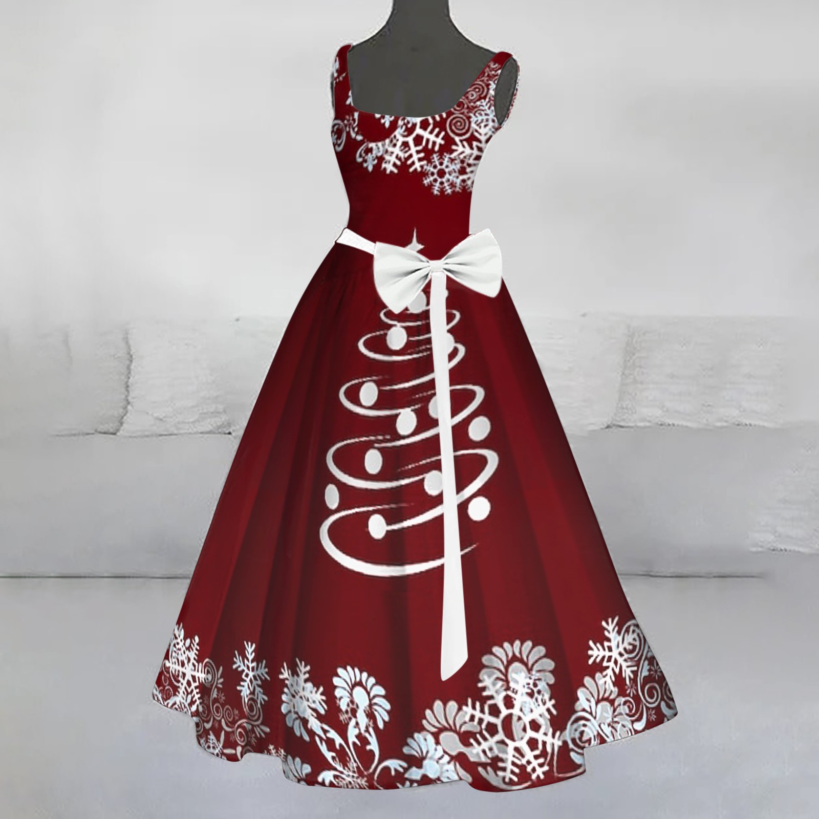 Women's Christmas Element Printed Red Long Dress