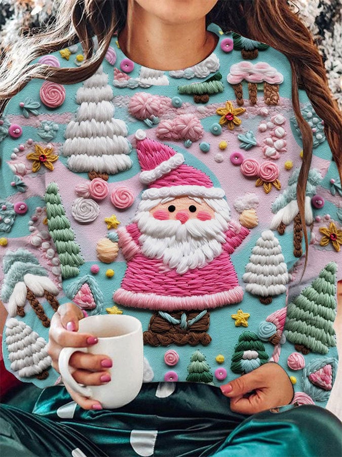 Women's Pink Santa Print Sweatshirt