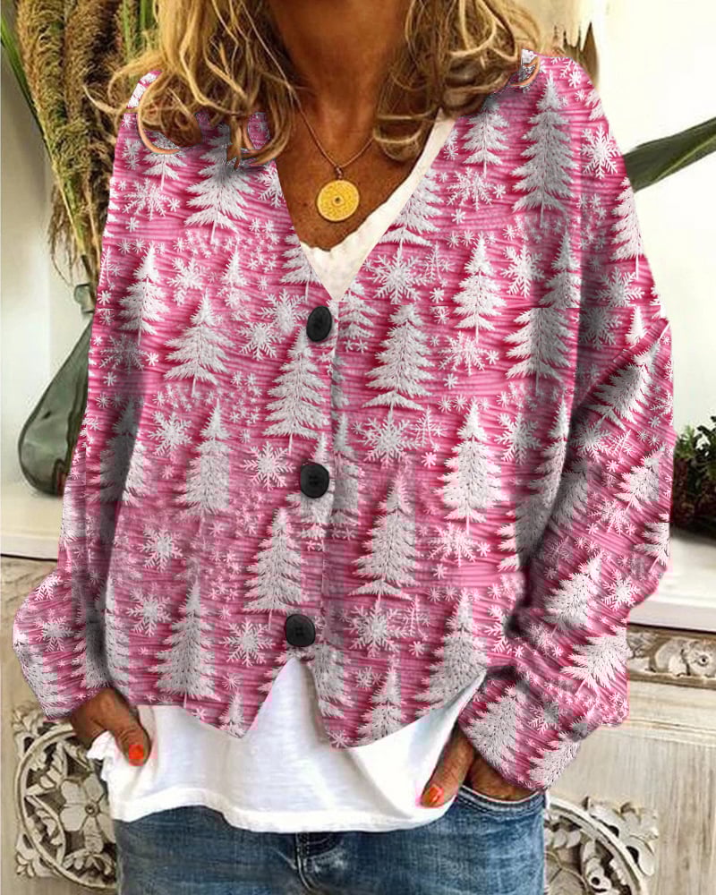 Women's Embroidered Christmas Print Casual Loose Button Flannel Cardigan