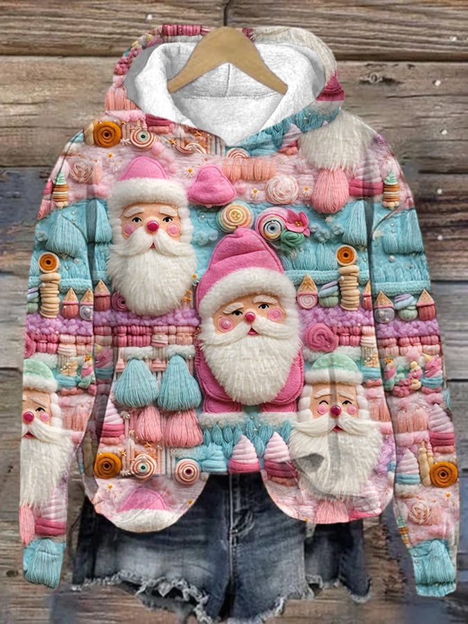 Women's Christmas Pink Santa Print Sweatshirt
