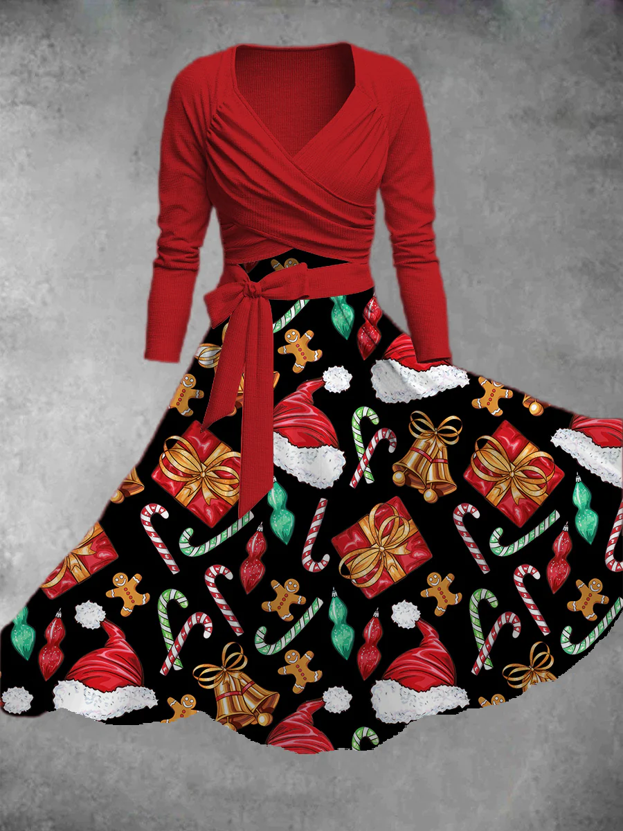 Women's Christmas Print Two Piece Dress